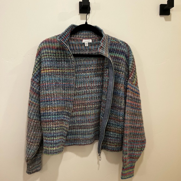 TOPSHOP knitted multi color zip up sweater cardigan size medium - Picture 6 of 9